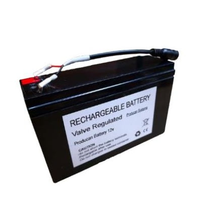 Batería recargable de 12 voltios del comedero Producan, con su latiguillo de conexión